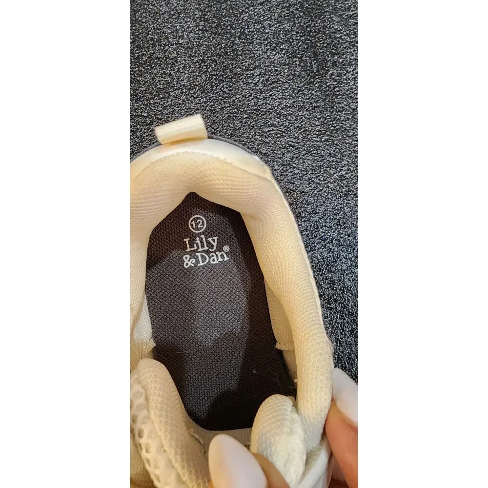 Lily & Dan Kids Sneakers Size 12 White Beige Athletic Shoes New